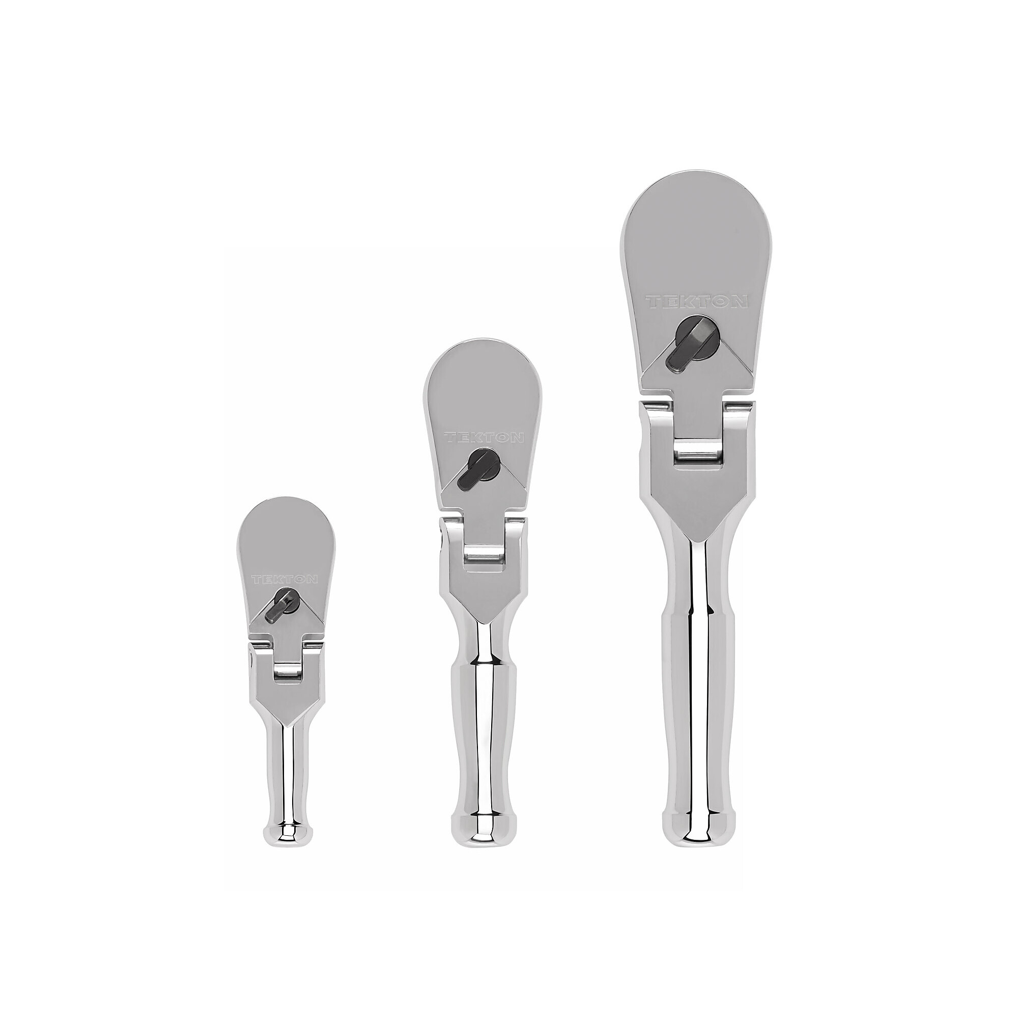 TEKTON 1/4, 3/8, 1/2 Inch Drive Flex Head Non-Quick-Release Stubby Ratchet Set, 3-Piece (3, 4-1/2, 6 in.) | SRH99204